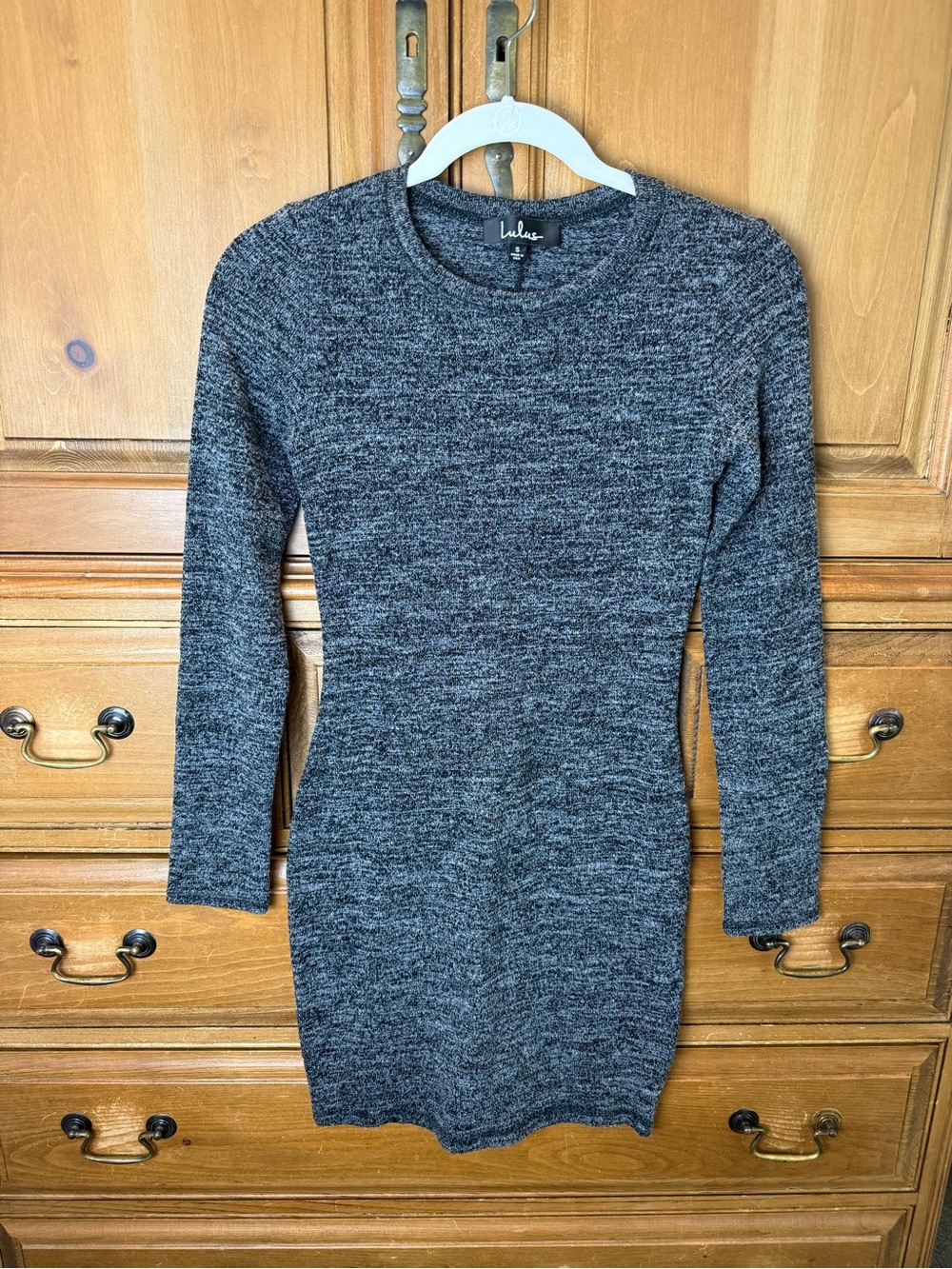 Lulu's Charcoal Gray Long Sleeve Knit Bodycon Dress
